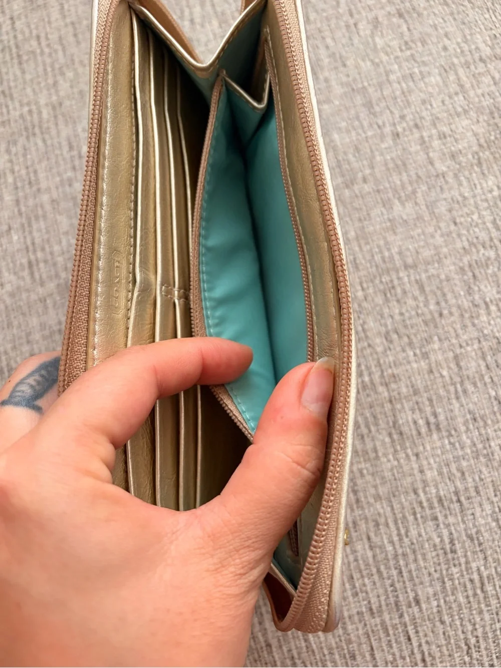 Coach Brown and Tan Signature Zip Wallet